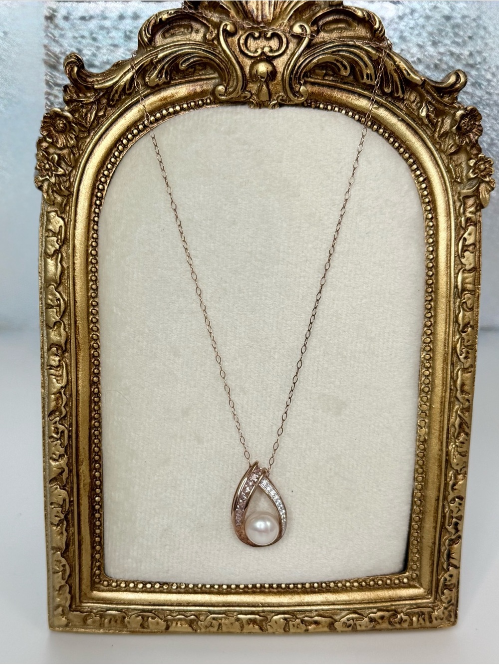 Honora RL Sterling Silver Rose Tone pearl Crystal Tear Drop Pendant Necklace